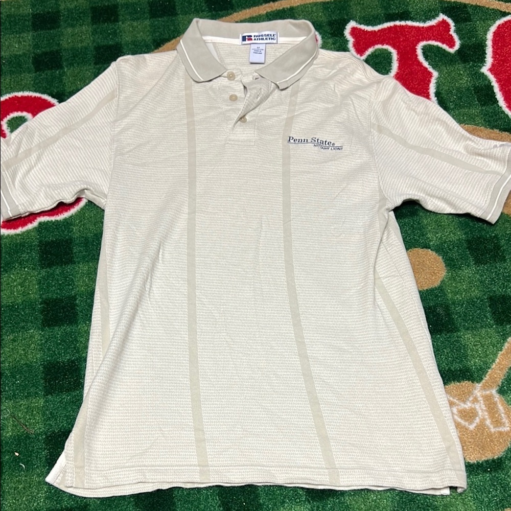 Russell Penn State Nittany Lions Shirt Mens M Cream Short Sleeve Polo